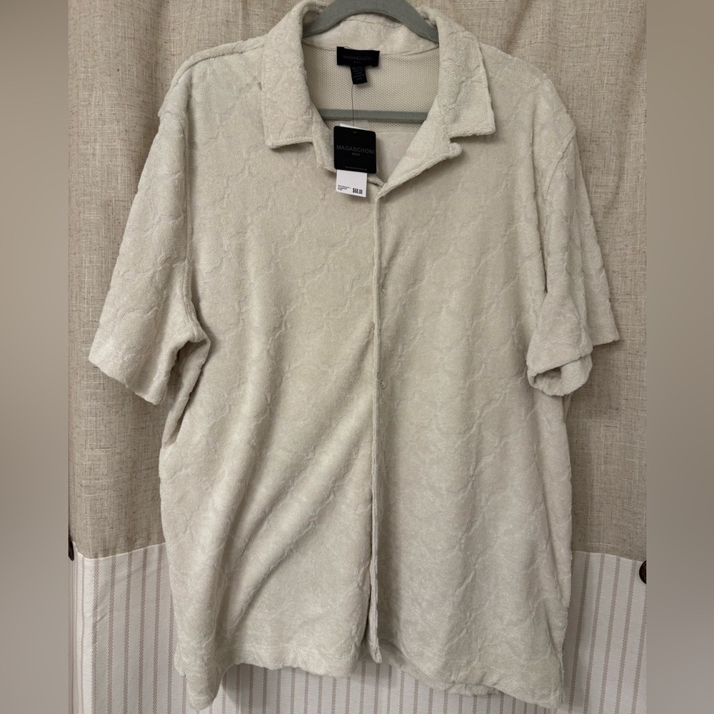 Men’s Magaschoni Textured Cream Button Down Shirt